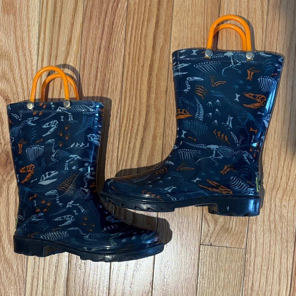 Kids Dinosaur Print light-up Rain Boots - Blue and Orange